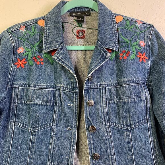 HAROLD'S Denim Jacket Coat Embroidered Floral Preppy Vintage Norman‎ Oklahoma - Picture 4 of 12